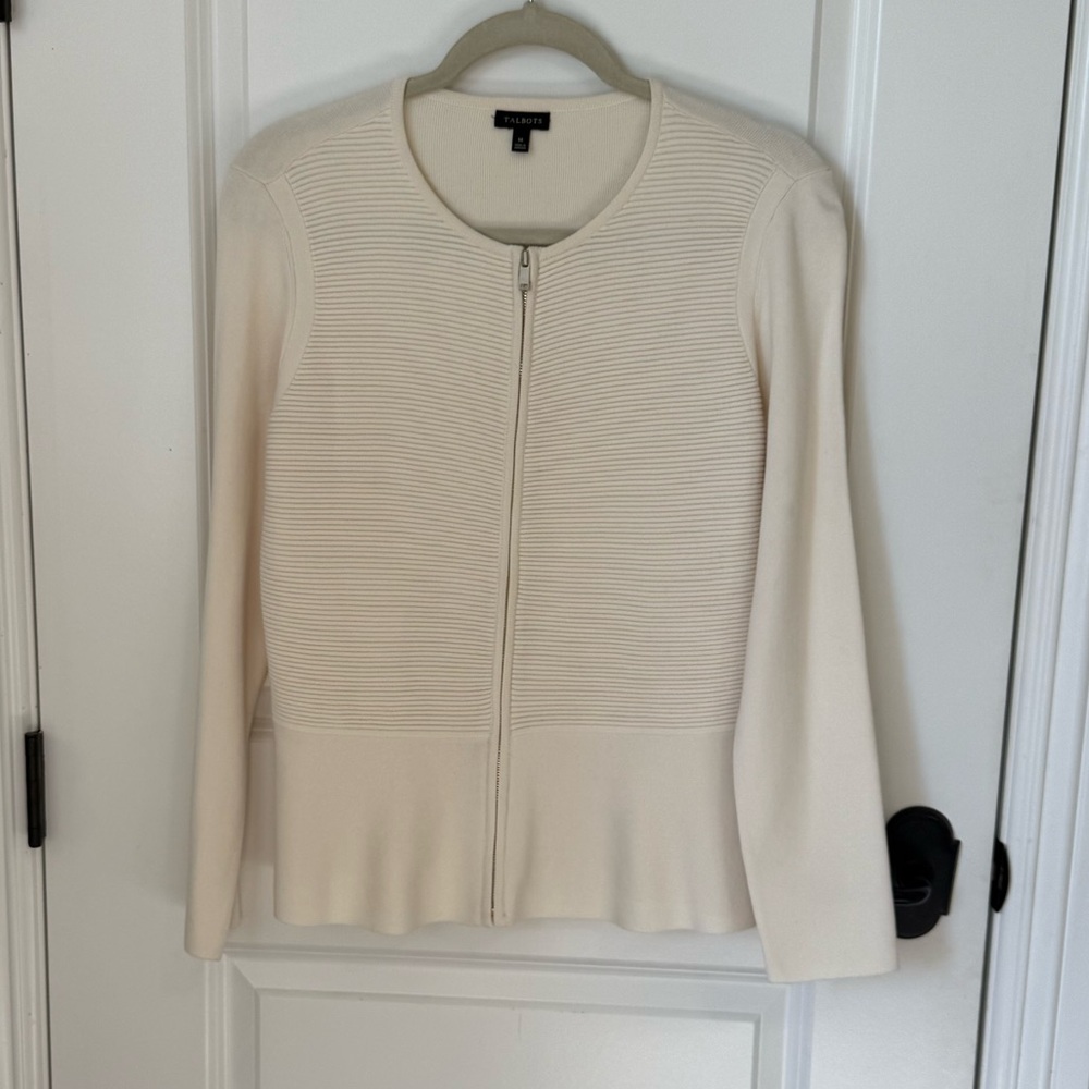Talbots Cream Zip-Up Cardigan. Size medium